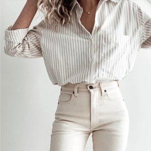 AYR The Deep End Oxford Shirt in Tan Stripe